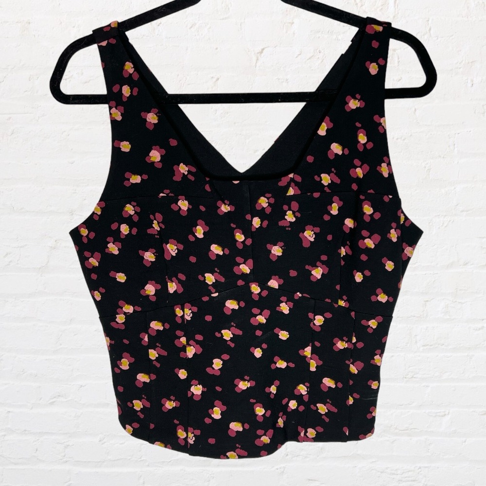 Cabi Black Pink Floral Ponte Tank Top Sleeveless Bodice V-Back 4207 Mens Medium